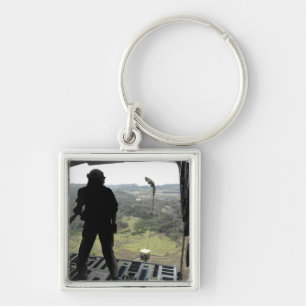 Llavero El aviador mira un paquete de la práctica caer