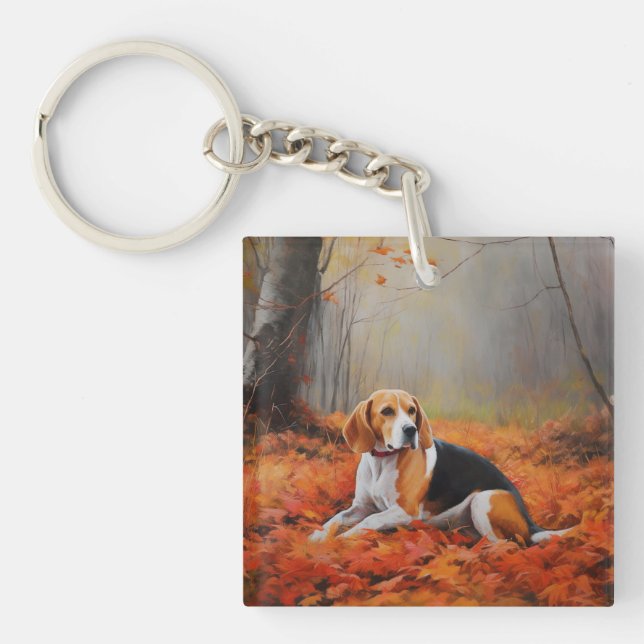 Llavero El Beagle en otoño se inspira en las hojas (Frente)