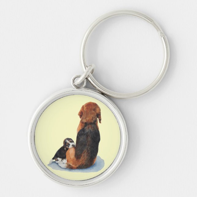 Llavero El beagle y la mamá lindos del perrito persiguen (Frente)