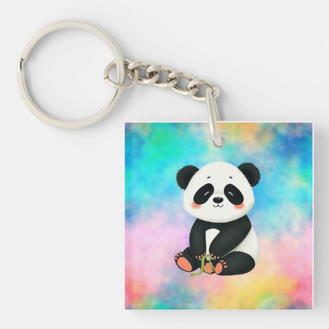 Llavero El bebé Panda sostiene pedazo de bambú (Frente)