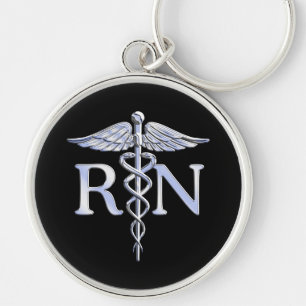 Llavero El caduceo de plata del RN de la enfermera