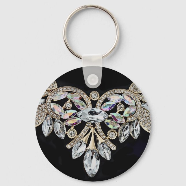 Llavero El collar de diamante luce de cristal negro platea (Anverso)