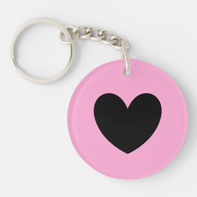 Llavero El corazón negro sobre los dulces de algodón rosa (Frente)