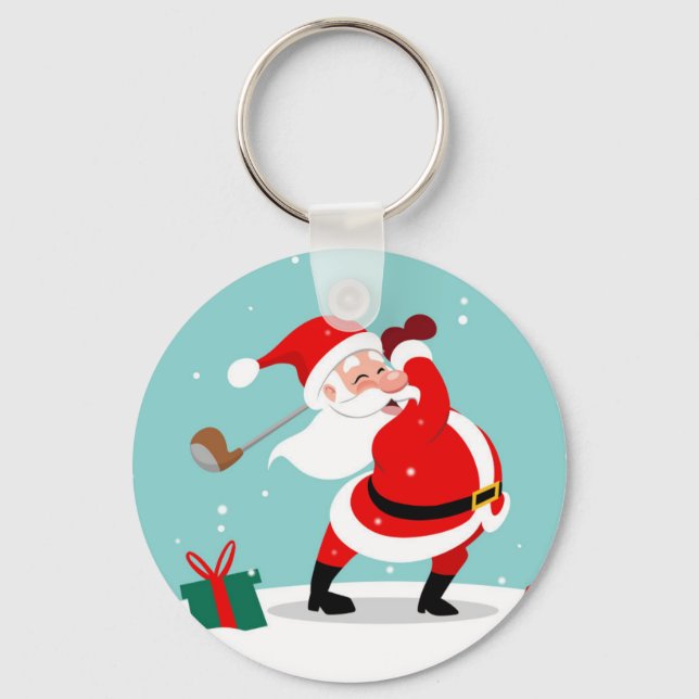Llavero El Cute Santa Claus juega al ilustracion de golf (Anverso)