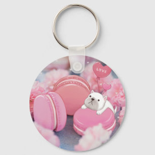 Llavero El día de San Valentín: Bulldog francés, macarones