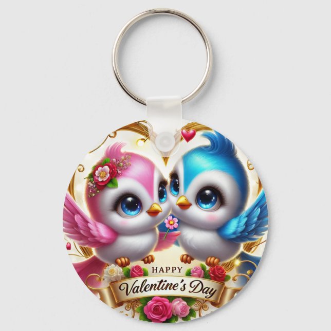 Llavero El día de San Valentín Cute Lovebird Keychain (Anverso)