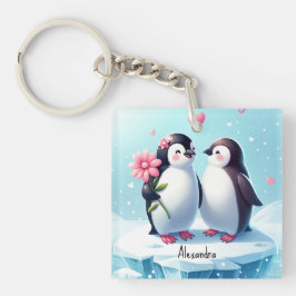 Llavero El día de San Valentín de parejas de pingüinos div