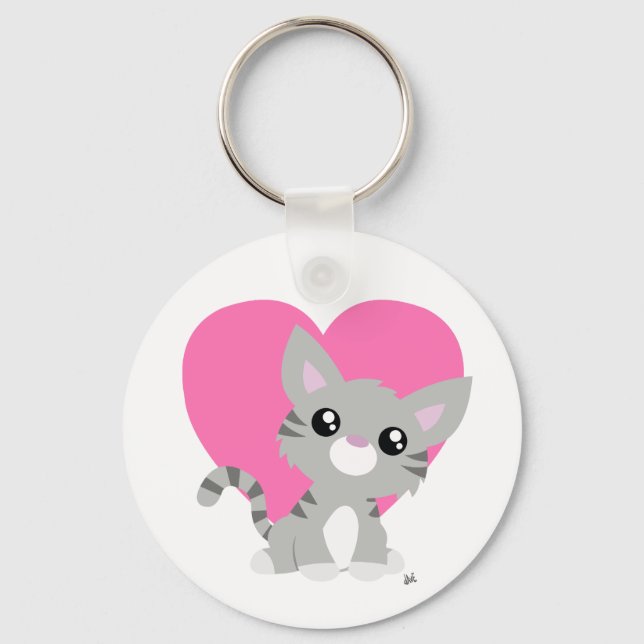 Llavero El día de San Valentín Gray Kitty Keychain (Anverso)