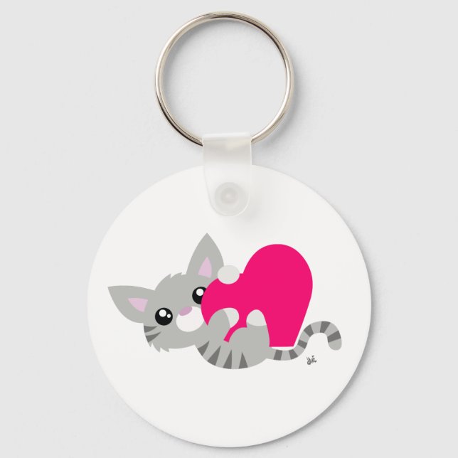 Llavero El día de San Valentín Gray Kitty Keychain (Anverso)