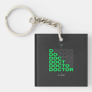 Llavero El Doctor Está Aquí Diseño de Texto Neón