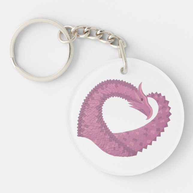 Llavero El dragón del corazón malva sobre blanco (Frente)