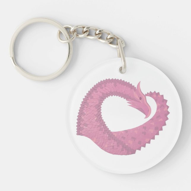 Llavero El dragón del corazón rosado en blanco (Frente)