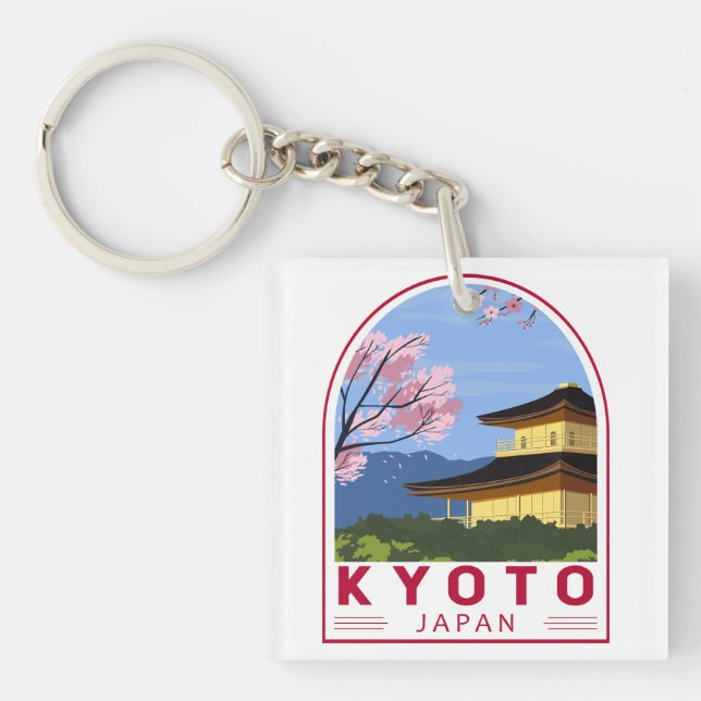Llavero El emblema de viajes retro de Kyoto en Japón (Frente)