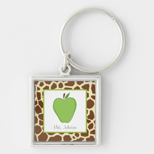 Llavero El estampado de girafa Apple verde personalizó al (Frente)