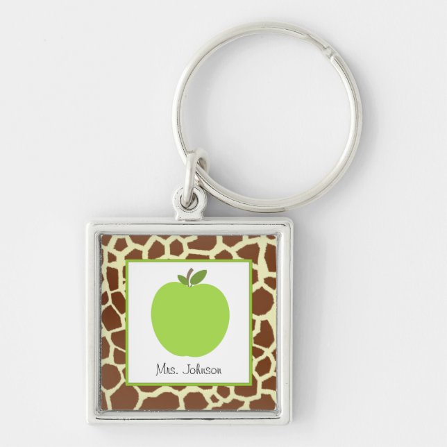 Llavero El estampado de girafa y Apple verde (Frente)