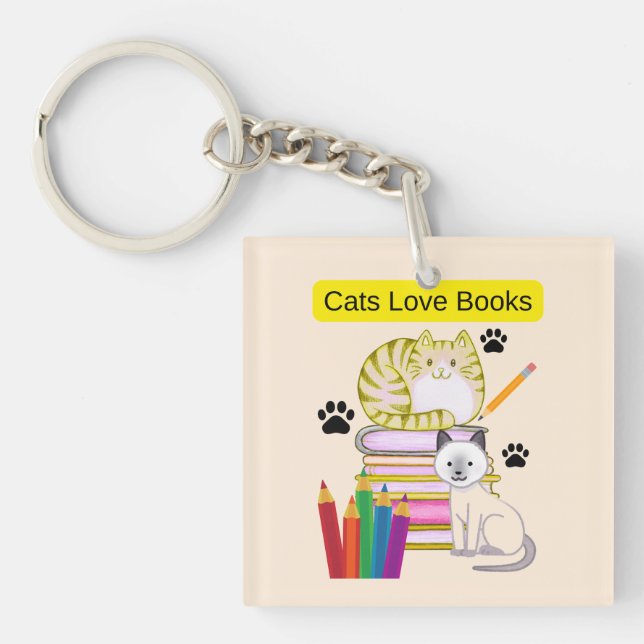 Llavero El gato ama los libros (Frente)