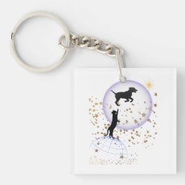 Llavero El gato curioso y el perro que corre