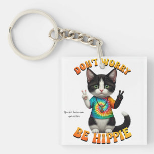 Llavero El gato Hippie Boho Peace Groovy Personaliza al Pe