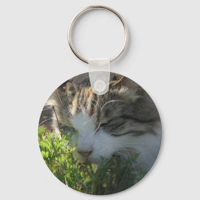 Llavero El gato huele una planta (Anverso)