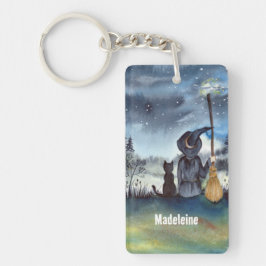 Llavero El gato negro de Halloween y la noche estrellada d