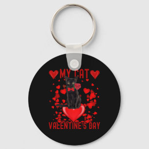 Llavero El gato negro es mi corazón rojo de San Valentín