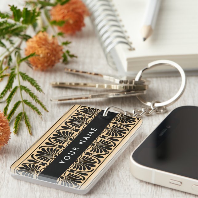 Llavero El griego Fret Arabesque Brown, tu nombre, persona (Frente Derecha)