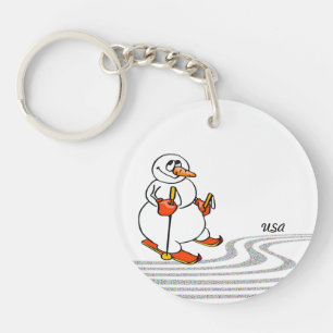 Llavero El hombre de nieve esquiando -