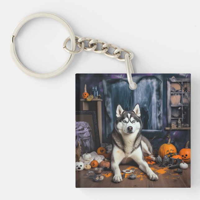 Llavero El Husky Siberiano Calabaza Halloween Scary (Frente)