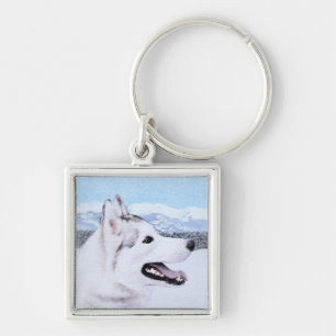 Llavero El Husky Siberiano (Plata y Blanco) Pintura de art