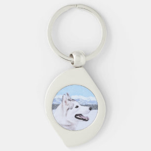 Llavero El Husky Siberiano (Plata y Blanco) Pintura de art