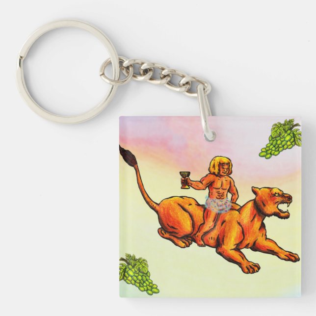 Llavero El joven Bacquus montando una leona y uvas verdes (Frente)