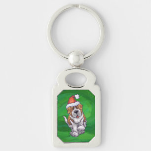 Llavero El lindo San Bernard en Santa Hat en verde