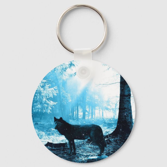 Llavero El lobo negro solo en el bosque (Anverso)