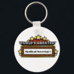 Llavero El mayor secretario médico del mundo<br><div class="desc">Los mejores Camisetas, ropa y regalos del Secretario Médico del mundo son regalos ideales para el reconocimiento de empleos de los empleados además de regalos para todas las ocasiones. Este singular diseño de marquesina muestra la ocupación y la profesión rodeadas de luces de neón y estrellas. Disponible en tazas, imanes,...</div>
