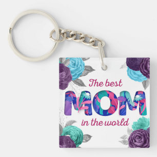 Llavero El mejor MOM en la floral violeta azul del mundo