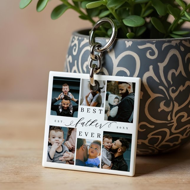 Llavero El mejor padre de la historia | Collage de fotos d (Best Father Ever | Father's Day 6 Photo Collage Keychain)