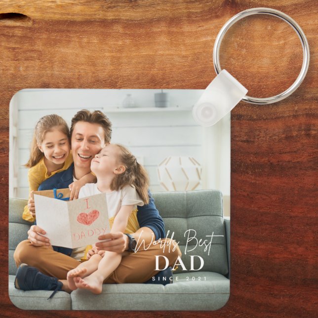Llavero El mejor papá del mundo desde la moderna foto del  (Reverso )