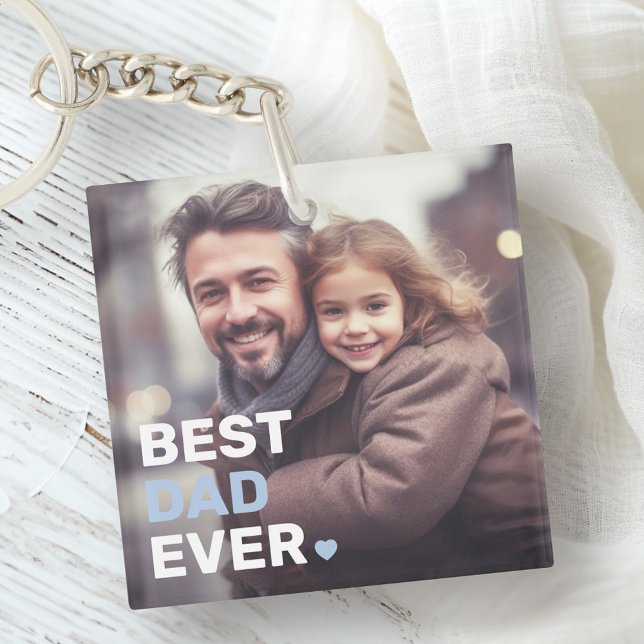 Llavero El mejor papá jamás foto corazones padres día (Best dad ever photo hearts fathers day keychain)