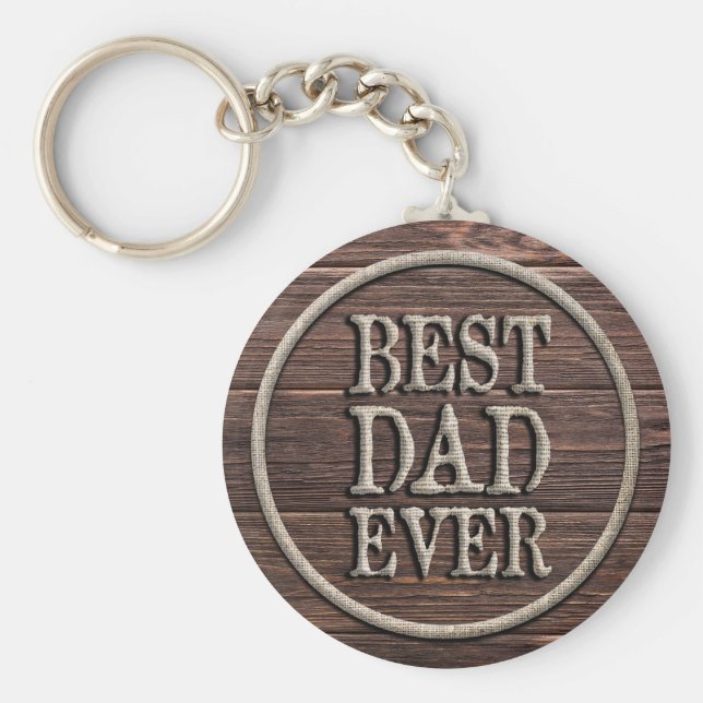 Llavero El mejor papá jamás Rústico Burlap & Wood (Frente)