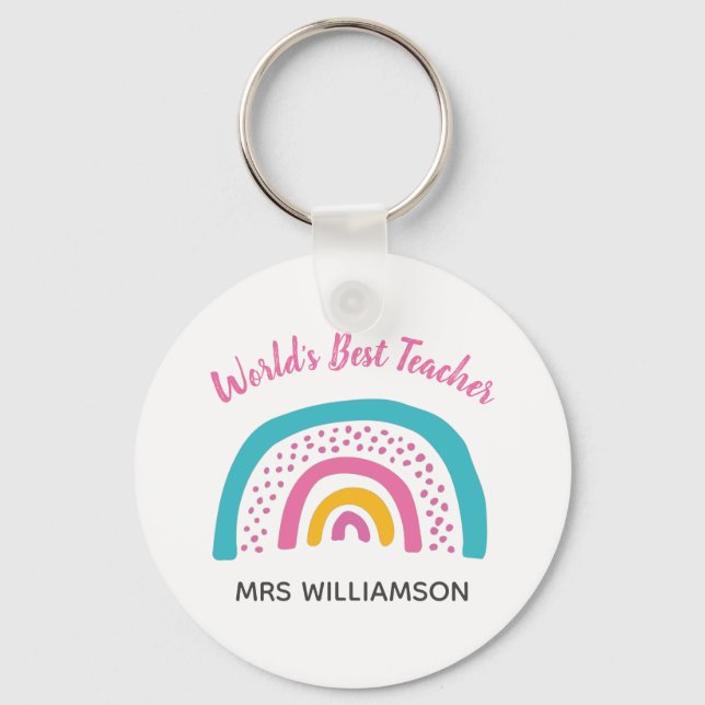 Llavero El mejor profesor del mundo luce arcoiris brillant (Anverso)