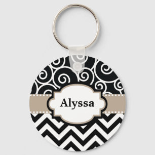 Llavero El moreno negro remolina Chevron personalizado