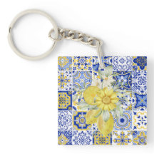 El mosaico florece en azul y amarillo