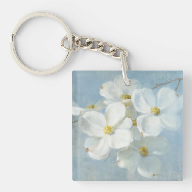 Llavero El panel blanco del flor (Frente)