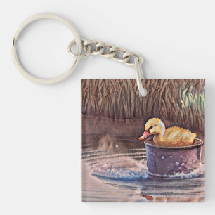 Llavero El Pequeño Duckling Amarillo Jugando En El Cubo