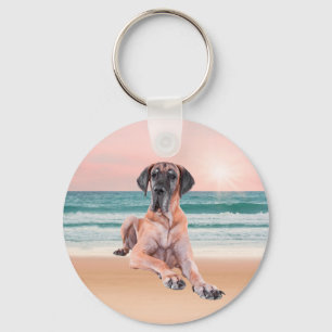 Llavero El personalizado cuece a un gran perro danés senta