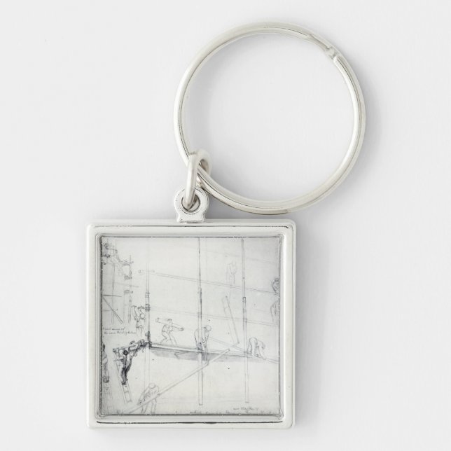 Llavero El poner encima del andamio fuera de la casa de (Frente)