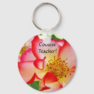 Llavero ¡El profesor más fresco! flor roja del rosa blan