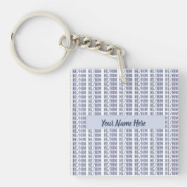 Llavero Él pronuncia género en repetición azul