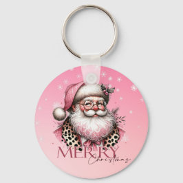 Llavero El retro rosado Santa Claus Vintage Feliz Navidad