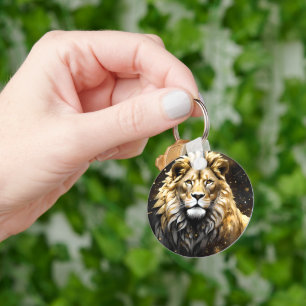 Llavero El Rey: Oro Majestuoso Y León Masculino Gris,